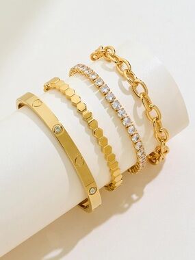 Gold 4-Piece Women's Bracelet Set with Crystal Accents
